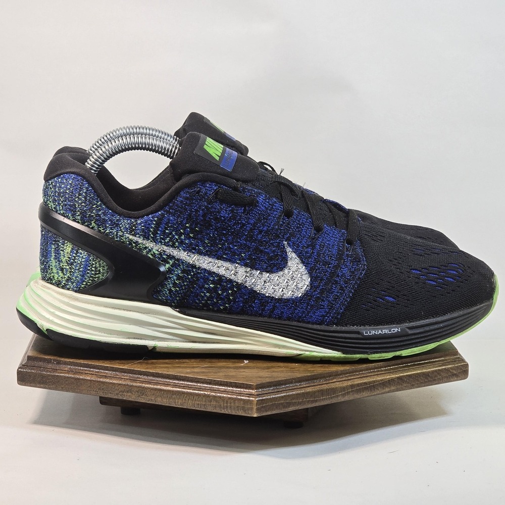 Nike Lunarglide 7 Running‎ Shoes Mens Size 8 Black Blue Green Flyknit 747355-005
